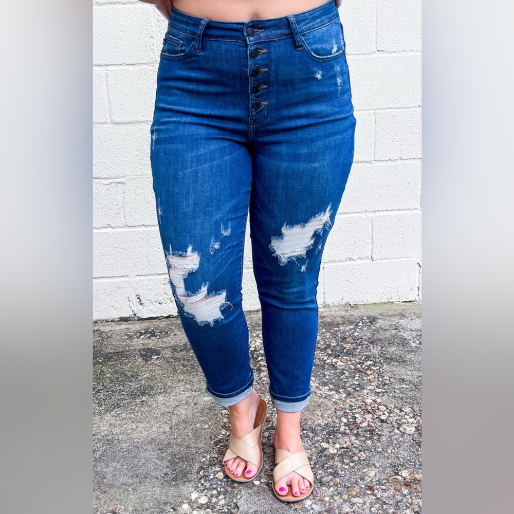 NWT Judy Blue Boyfriend Fit Distressed High Rise Stretch Jean Sz 16W 28.5 Inseam